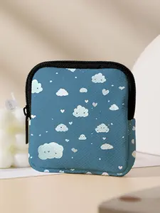 Cloud Pattern Printed Coin Wallet, Multifunctional Storage Bag, Durable Polyester, Digital Printing, Key Card Holder, Ideal Gift