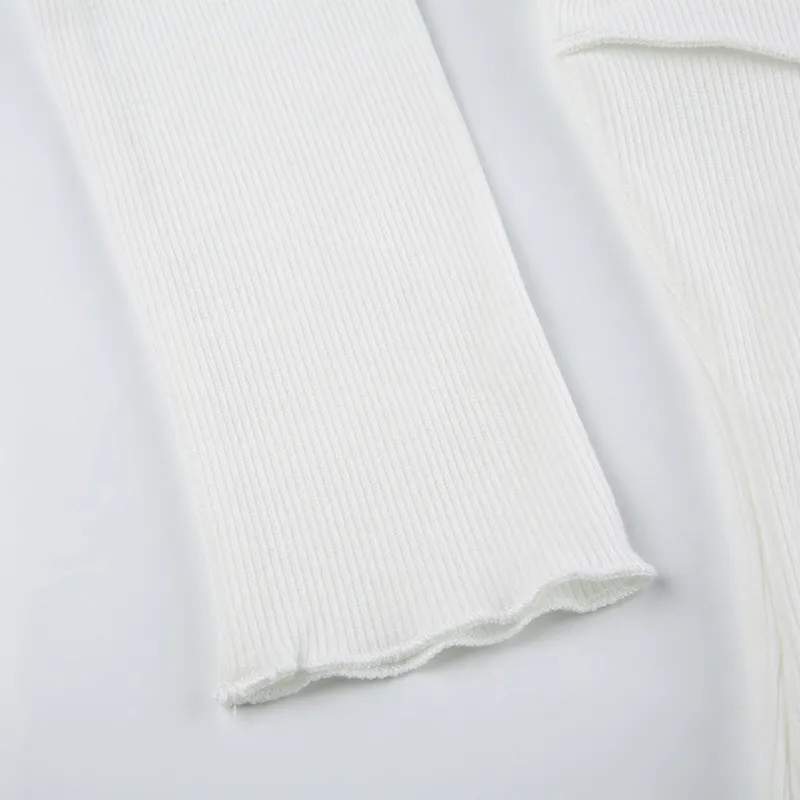 Slim Long Sleeve T-shirt Fashion Solid Color Split Thread Knitted Top Womens Clothing