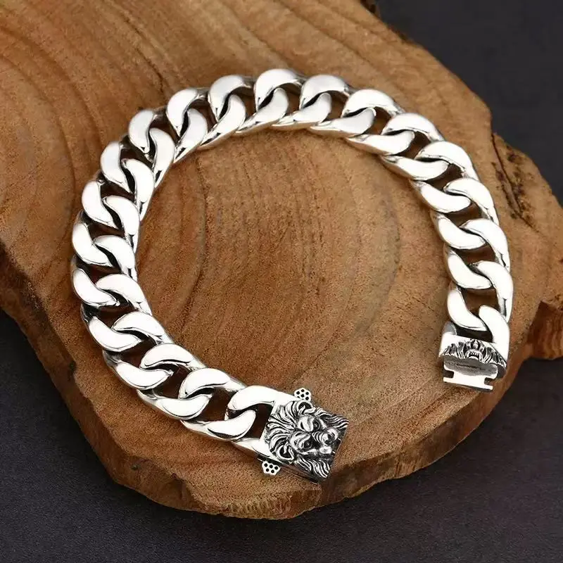 New Lion-themed Men's Bold Wide Punk Lion Head Bracelet