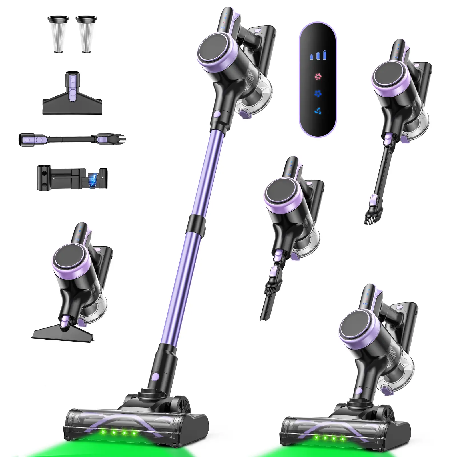 Vacuum Cleaner Powerful Suction Self-Standing Wall-Mounted Charging Portable Lightweight Cordless with 45Mins Runtime Rechargeable Battery Quick Charge for Home Car Carpet Stairs Pet Hair Cleaning summerwins