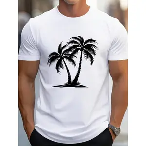 Palm Trees Printing T-Shirt, Men's Short-Sleeved Crew-Neck T-Shirts, Men's Gifts, Everyday Wear And Casual Style T-Shirts