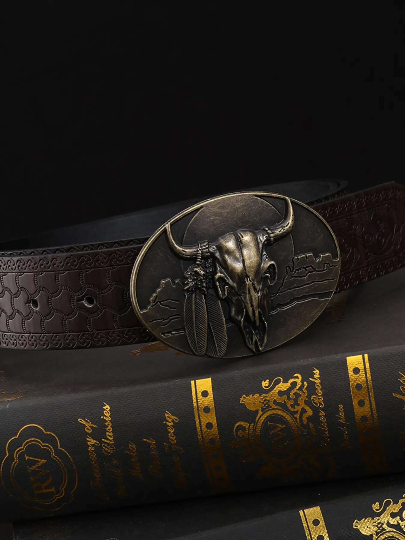 Western Cowboy Style Belt Buckle, Animal Pattern Design, Smooth Flat Buckle, Round Hole, Unisex Fashion Accessory, Western Belt Buckles