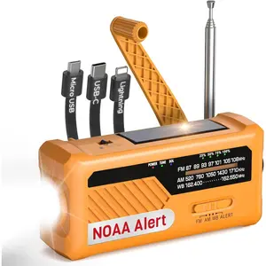 J-366 Emergency Radio with 3 Charging Cables, NOAA Weather Alert, 7400mWh/Solar/Hand Crank/USB-C Charging, Battery Operated, WB/AM/FM, SOS Alarm, Flashlight, Compact for Bag, NOAA Radio
