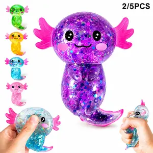 2/5PCS Axolotl Squishy Toys, Glitter Stress Relief Squeeze Fidget Toys, Soft Slow Rising Sensory Toys for Kids Adults, Party Favors, Classroom Rewards & Birthday Gifts