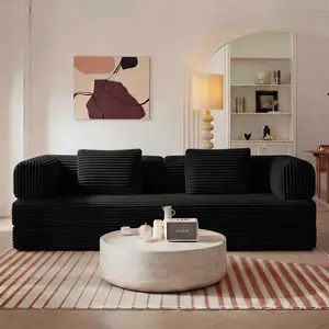 Compression Sofa, Floor Sofa Bed- Pillow Back Support Armrest,Comfy Futon Couch Sleeper Bed,Loveseats Boneless Modular Sectional Sofa,Corduroy fabric,for Living Room,Bedroom,Black Storage Modern Glass Display Sliding Door Buffet Over Toilet Cabinet with S
