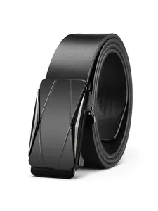 Men's Leather Automatic Buckle Belt, Adjustable Strap, Fashion Casual Daily Accessory, 35mm Buckle Head, Stylish Everyday Wear