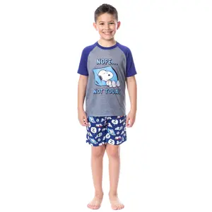 Peanuts Boy's Snoopy Nope Not Today Sleep Pajama Set Short Crewneck