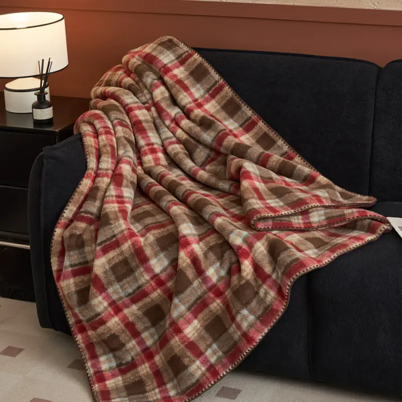 Cashmere Blanket in Vintage British Plaid Check Pattern, Elegant Multi-Purpose Throw for Bed, Sofa, Travel, Car, Nap, Available in Single Double Queen Size