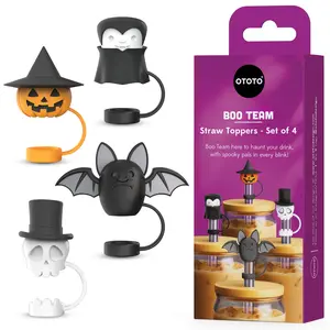 OTOTO Boo Team Straw Toppers for Tumblers (4 Pack) – Cute Gothic Covers for Tumblers | Spooky Cute Silicone Covers | TikTok Must-Have