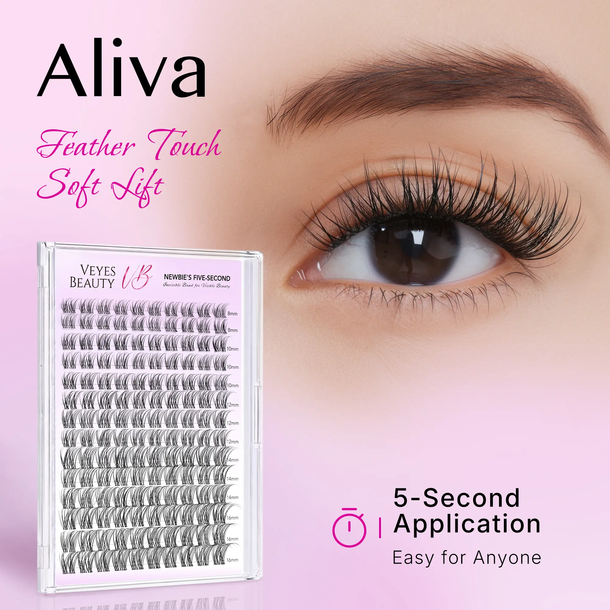VEYESBEAUTY Aliva Cluster Lashes individual Lash Extensions Layered Wispy Faux Mink Lash Newbie's Five-Second DlY Mixed Length for Self Application Makeup atHome Cosmetic Eyelashes Extensions,sunscreen