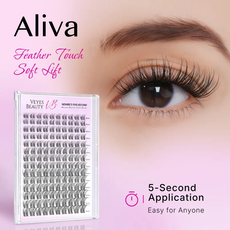 VEYESBEAUTY Brown/Black Aliva Lash Clusters - Polybutylene Terephthalate Fiber Layered Faux Mink False Eyelashes, 5-Second DIY Mixed Length Lash Extensions for Adults' Makeup At-Home Self-Application with Eyelash Cluster Glue