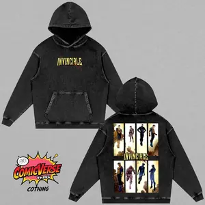 Invincible Evolution Panel Hoodie, Acid Washed Hoodie Heavyweight Washed Streetwear, Vintage Comic Artwork, Oversized Fit, Premium Cotton Blend Menswear Hoodie Pullover Sweatshirts Long Sleeve graphic hoodie vacation outfits men gifts dailywear QF9