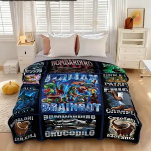 1 piece of "Italian Brainrot" funny cartoon element printed flannel blanket suitable for sofa, bedroom, travel and other occasions. Soft, skin-friendly, machine-washable home decoration must be necessary for game enthusiasts Slogan Print Blanket