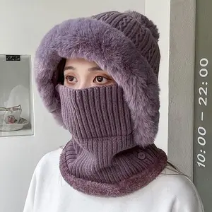 Winter Knitted Balaclava with Faux Fur Lining, Warm Full Face Coverage Beanie with Ear Flaps and Neck Gaiter, Stylish Ski Mask for Cold Weather Outdoor Activities Like Skiing and Snowboarding