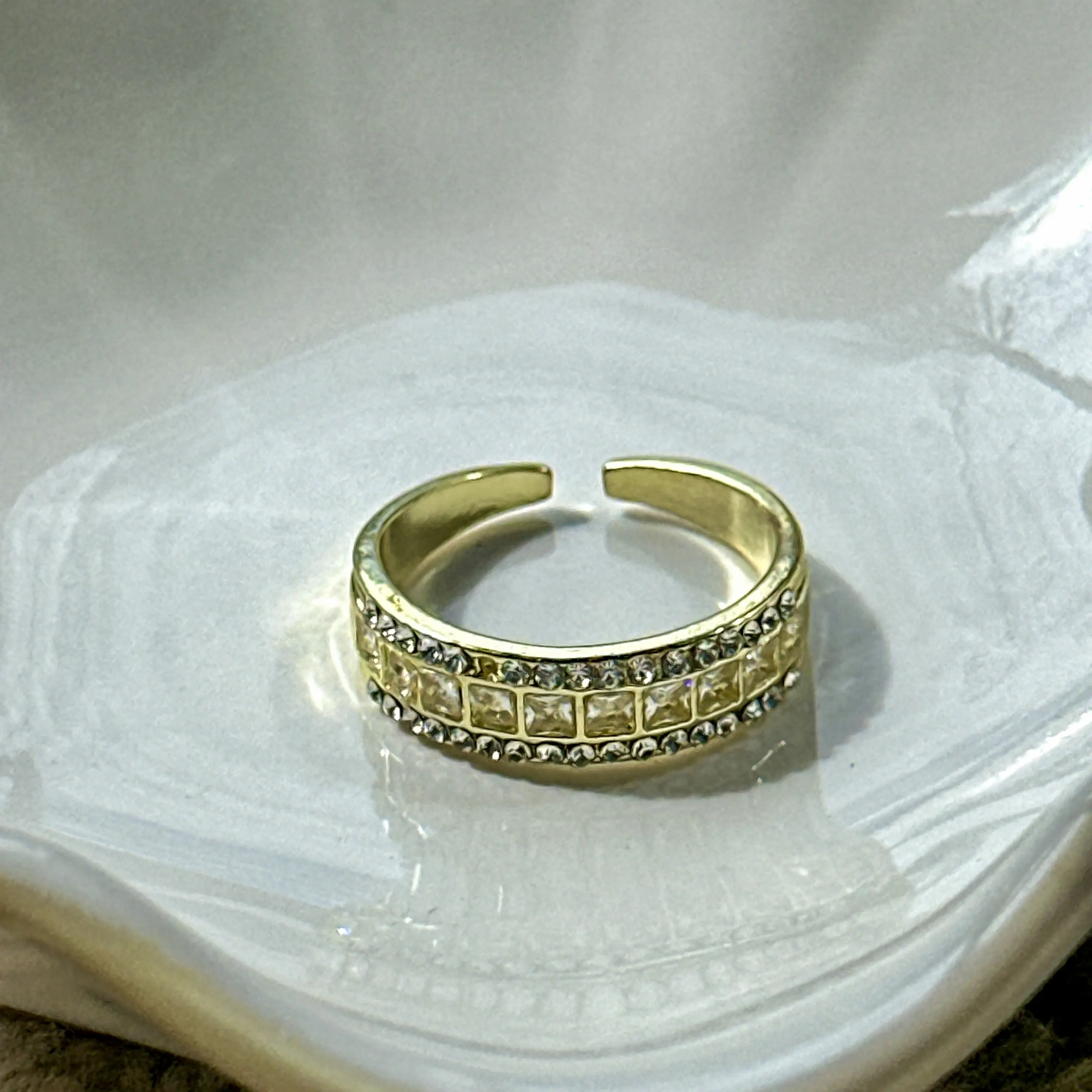 Adjustable Gold Crystal Ring | Minimalist Stackable Ring | Everyday Jewelry | Quiet Luxury Ring