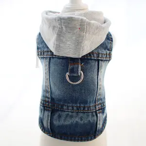 Stylish Dog Denim Vest with Built-in Leash Hook Puppy Clothes for Small Dogs Cute Pet Shirts and Vests Adjustable Dog Jacket for Daily Walk