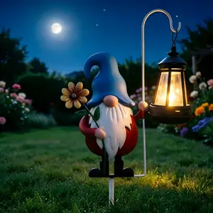1Pcs Solar Ground Stake Light, Iron Craft Dwarf Elf Handheld Palace Lamp Design, Blue Option, Outdoor Garden Yard Pathway Decoration
