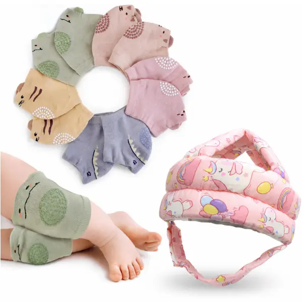 Baby Head Protector Helmet & 5 Pairs Knee Pads Set, Adjustable Safety Cap for Infants, Crawling/Walking Protection, Unicorn Design, Halloween/Christmas Gifts