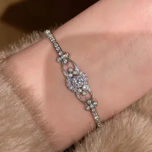 Classic Sparkling Full Diamond Double Ring Buckle Bracelet Elegant Luxury Fashion Sparkling Bracelets for women Wedding Jewelry