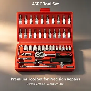 46PCS Socket Wrench Set, High Strength Durable Tools, Complete Size With Storage Box, Suitable For Car Repair And Daily Maintenance