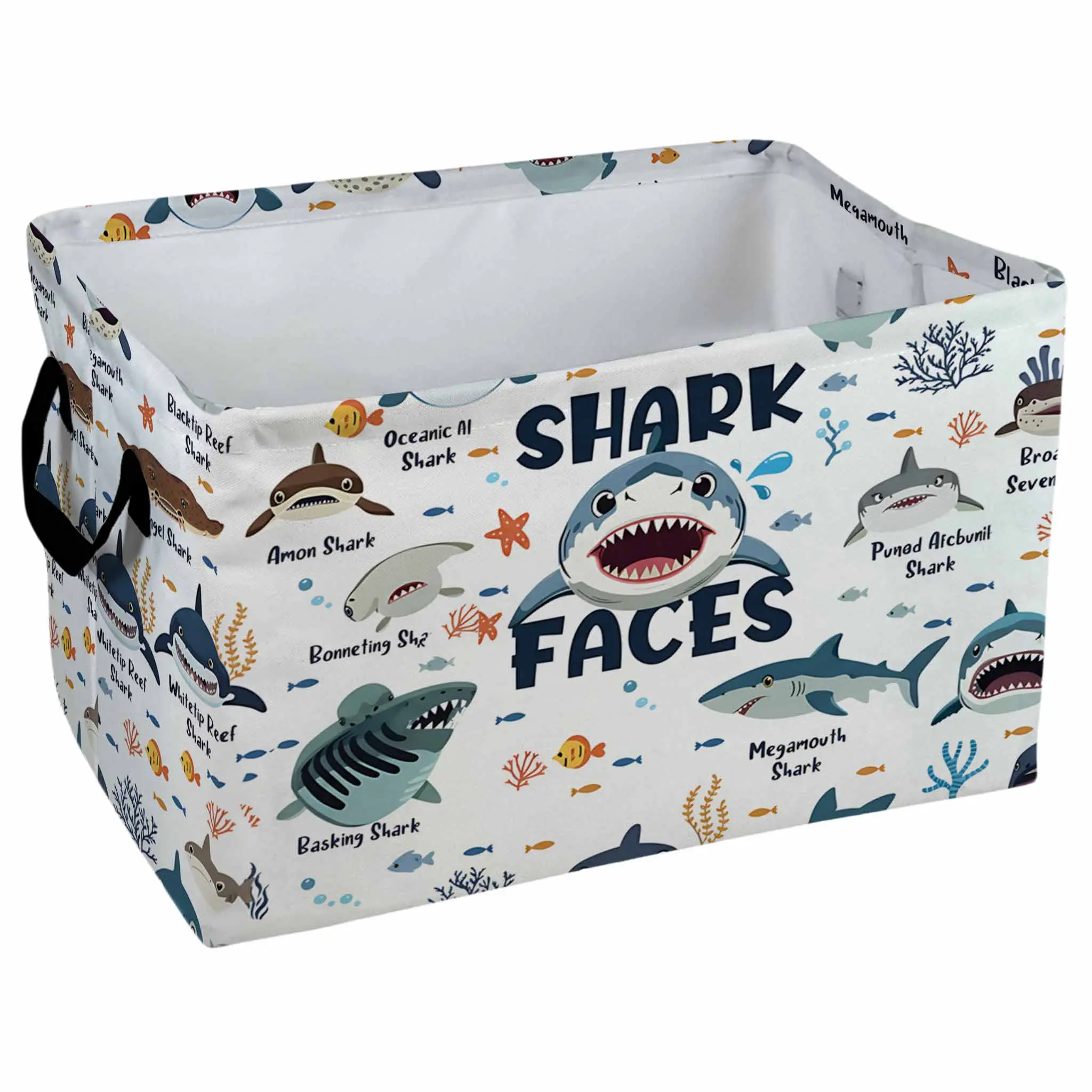Shark Faces Pattern Storage Baskets Storage Boxes Home Decor Storage Clothes Organization And Storage Holiday Gifts， Laundry Hamper， Car Storage Basket Camping Picnic， Shelf Baskets， Organizer For Toys， Books， Laundry Baskets