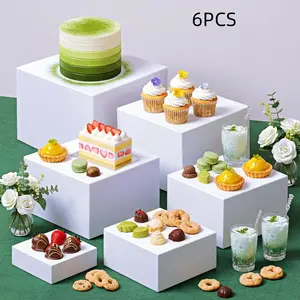 6-Piece Acrylic  Cube Display Nesting Risers Set Cube Display Nesting Risers Set, Square Stackable Dual-Purpose Storage & Showcase Box with Hollow Bottoms, Multi-Functional Jewelry Dessert Display Stand