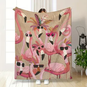 Cute Pink Flamingo Pattern Blanket Premium Soft Flannel Fleece Warm Throw Cozy Lightweight Nap Blankets for Couch Bed Sofa Home Office Air Conditioning Beach Picnic Travel Camping Aesthetic Room Decor Gift Ideas