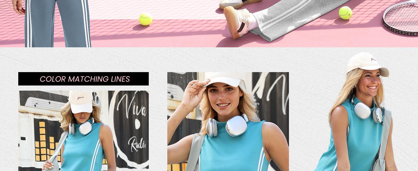 Casly Lamiit 2 Piece Sets for Women Summer Outfits Mock Neck Tank Top & Wide Leg Pants Stripes Casual Loungewear Tracksuits Tanktop Fitted Casly Lamiit 2 Piece Sets for Women Summer Outfits Mock Neck Tank Top & Wide Leg Pants Stripes Casual Loungewear Tracksuits Tanktop Fitted