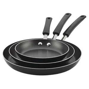 Farberware Easy Clean 3 Pcs Nonstick Frying Pans / Skillets, Dishwasher Safe, 8 Inch, 9.75 Inch, 12 Inch, Black