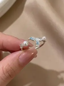 Mermaid Tail Ring for Women, Silver Color Gradient Fish Tail Ring, Water Drop Diamond Open Ring, Luxury Style Unique Jewelry