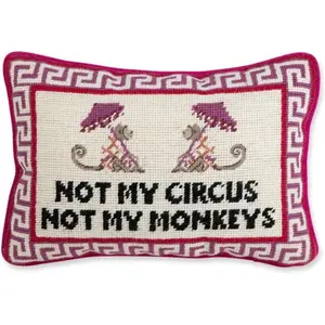 Needlepoint Decorative Throw Pillow - Not My Circus Not My Monkeys, Small Embroidered Accent Pillow for Bed, Chair, Couch, Sofa, Aesthetic Room Decor, 10" x 14"