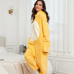 Women's Onesie with Zipper and Hood, Flannel Cartoon Pajama Homewear