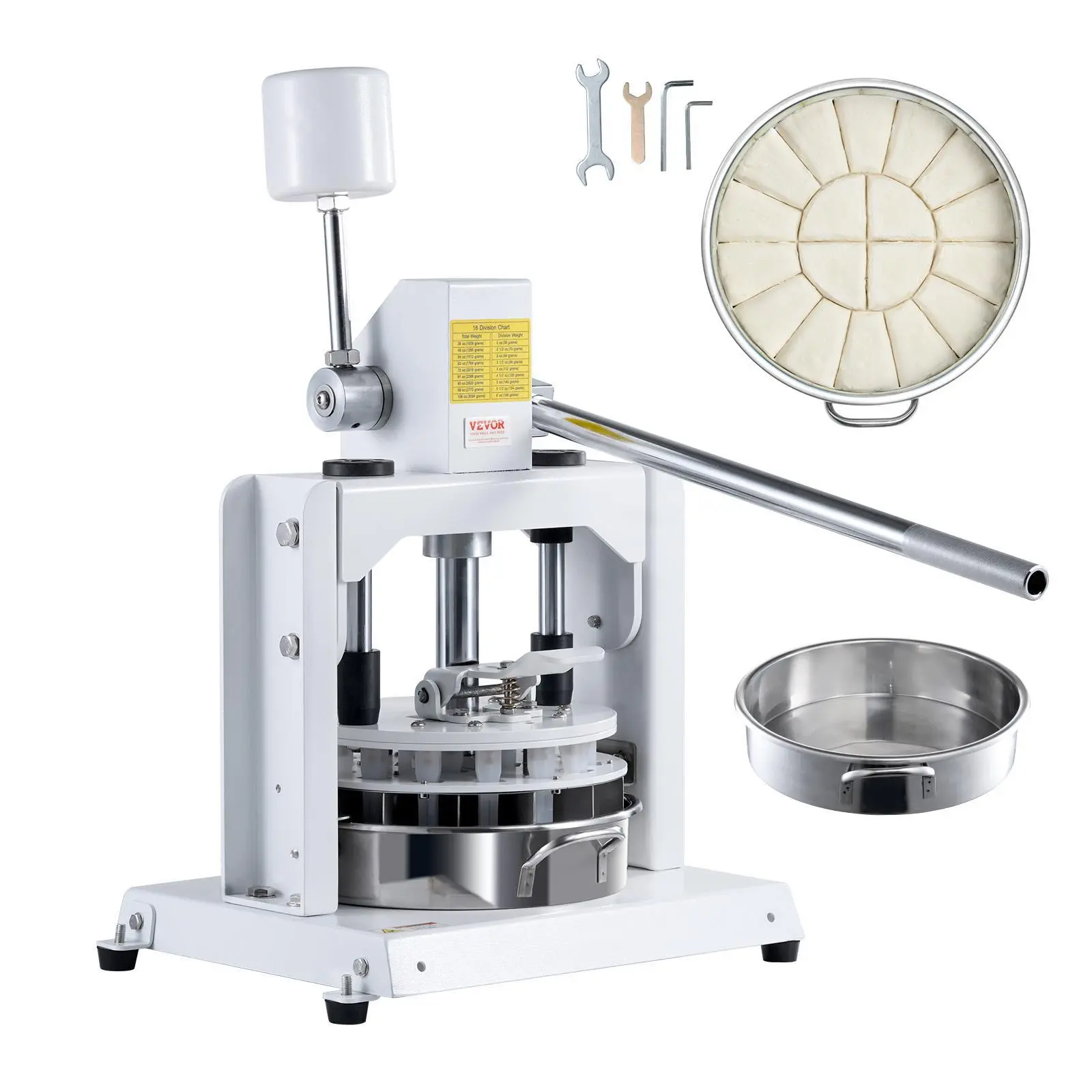 【Backtoschool】VEVOR Dough Divider Rounder,  , 18PCS Manual Dough Equal Divider Machine, 2.11oz - 9.88oz Hand Press Dough Cutter with 304 Stainless Steel Tray and Blade, Bread Maker for Bakery, Restaurant, Commercial