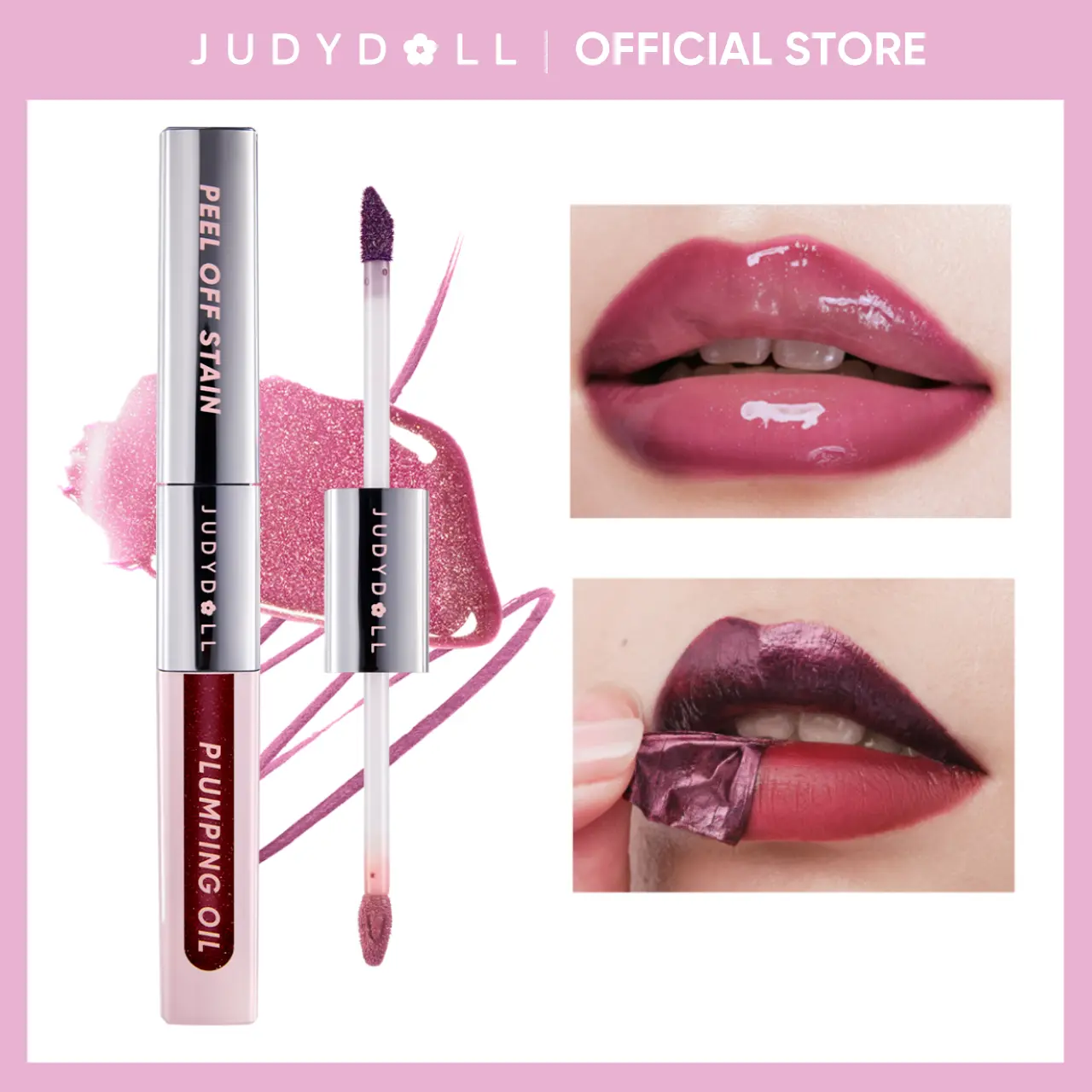 JUDYDOLL Peel Off Stain and Plumping Oil Duo, Blur, Peel-Off Lip Liner Stain, 2 in 1 Lip Gloss & Lip Liner, 2 in 1 Combo, All Day & Night Lipliner, Lip Stain, Smudge-Proof, Hydrating, Makeup, Cosmetics, Christmas Gift,back to school