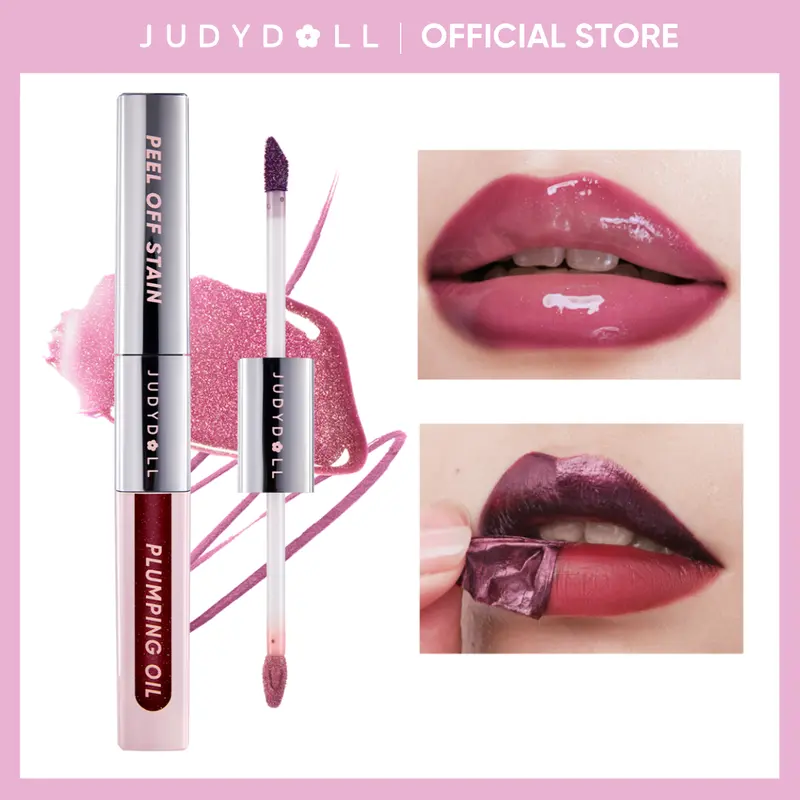 JUDYDOLL Peel Off Stain and Plumping Oil Duo, Blur, Peel-Off Lip Liner Stain, 2 in 1 Lip Gloss & Lip Liner, 2 in 1 Combo, All Day & Night Lipliner, Lip Stain, Smudge-Proof, Hydrating, Makeup, Cosmetics, Christmas Gift,back to school