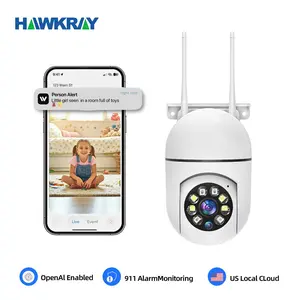 Hawkray AI Camera 2K Quad HD 911 Alert Motion Detection Night Vision Two-Way Audio Easy Install 2.4G WIFI OpenAI Enabled US Local Cloud Installation