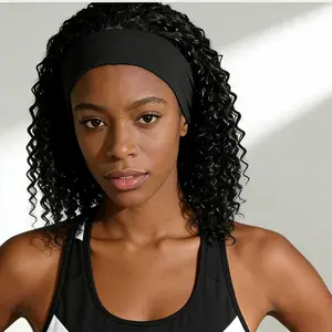 Women's High Density Deep Curly Headband Wig, Lace Free Machine Woven Deep Wave Adhesive Free Hair Wig