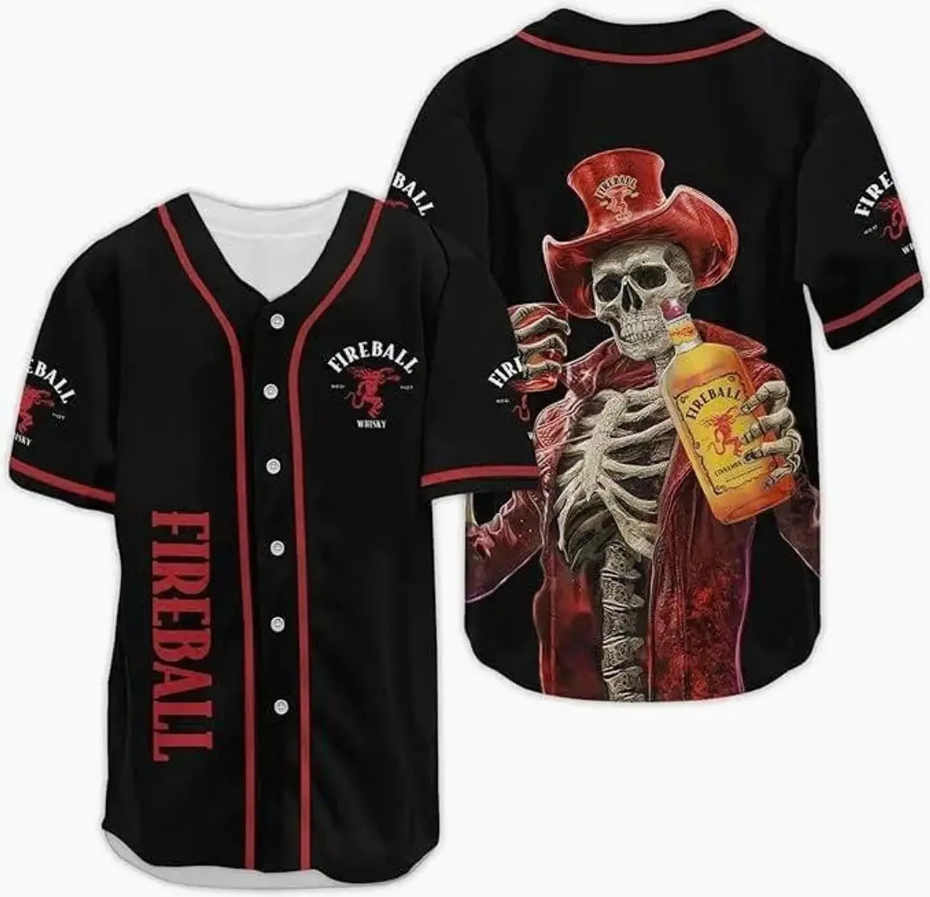 Western Skeleton Baseball Jersey, Spiced Whiskey Inspired Graphic Shirt, Gothic Cowboy Button-Up, Unisex 3D Sports Jersey, Halloween Party Outfit