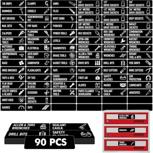 90 PCS Magnetic Toolbox Labels, 82 Pre-Printed & 8 Blanks Large Size Tool Chest Organizer Labels Strong Magnetic & Easy to Read Printing Fits All Brands of Steel Tool Box Drawers (Black, 3.5” x 1”)