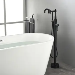 Matte Black Freestanding Bathtub Faucet BathTub Filler Faucet with Hand Shower Brushed Gold, Brushed Nickel Floor Mounted Bathroom Faucet