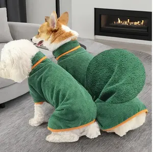 New Pet Bathrobe Absorbent Pet Quick Drying Bath Towel for Dogs and Cats Soft and Comfortable with Orange Trim Polyester Material