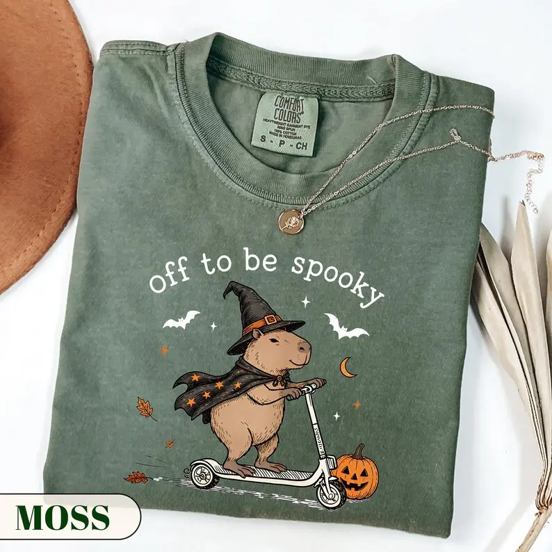 Funny Capybara Halloween Shirt, Off to Be Spooky Comfort Colors Tee, Witch Capybara Graphic T-Shirt, Weirdcore Fall Apparel, Cute Spooky Season Gift