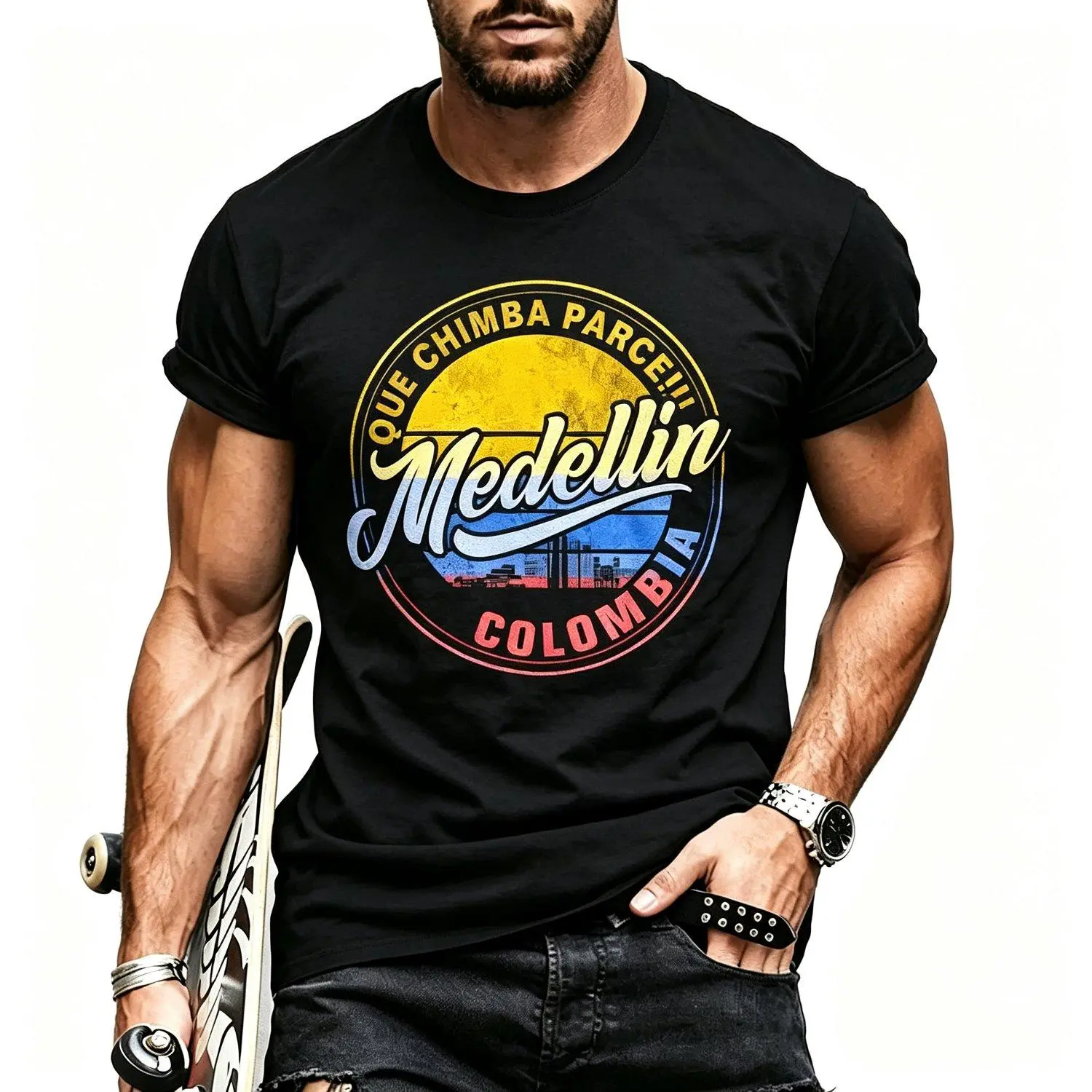 Que Chimba Parce Medellin Colombia City Graphic Colombian Medellin Pride Tee Colombia Local Culture Casual Short Sleeve T shirt New Design