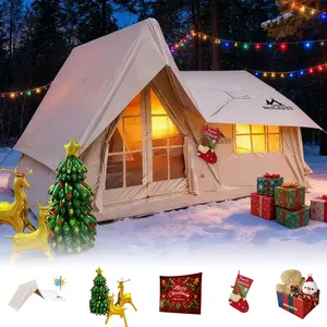 SENLEETO 13.5㎡ Triangular Inflatable Tent for 8-10 People All-Season Waterproof Windproof with Stove Jack and Skylight Quick Setup Camping Tent