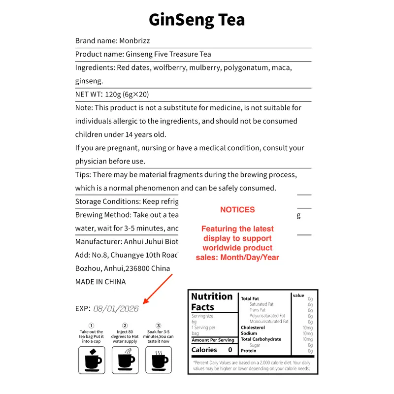 Ginseng Five Treasure  Wolfberry Tea Men's Health Mulberry Herbal Tea 20/40/60bags - Beverage 2