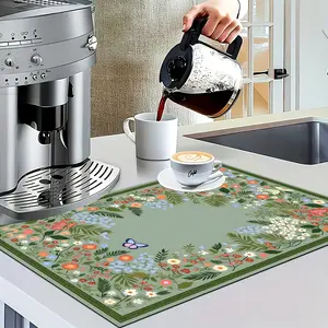 1 pc Floral Butterfly Green Coffee Pad - Quick-drying, Multi-functional Kitchen and Dining Home Mat, Perfect for Espresso Machines and Valentine's Day Decoration, Coffee Bar Accessories