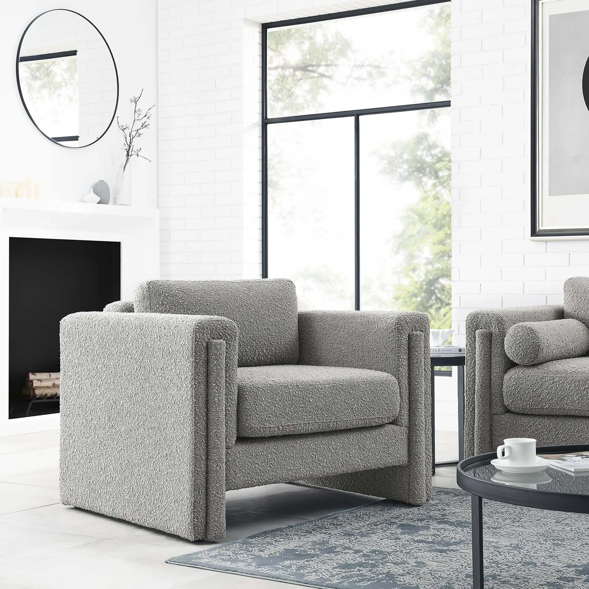 Modway Visible Boucle Fabric Armchair in Light Gray