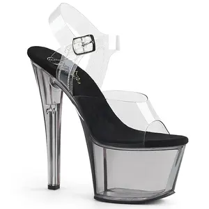 Pleaser Sky-308T Women's Classy Elegant Fashion Heeled Platform Sandals - Ankle Strap Shoe (Clear/Gray)