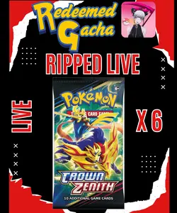 6x Pokémon TCG Crown Zenith Booster Packs - Ripped LIVE