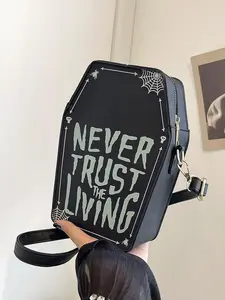 Fashionable dark Gothic style one-shoulder niche spider web design, a must-have bag for Halloween, letter-printed mysterious Gothic style one-shoulder messenger bag, personalized slogan shape, versatile